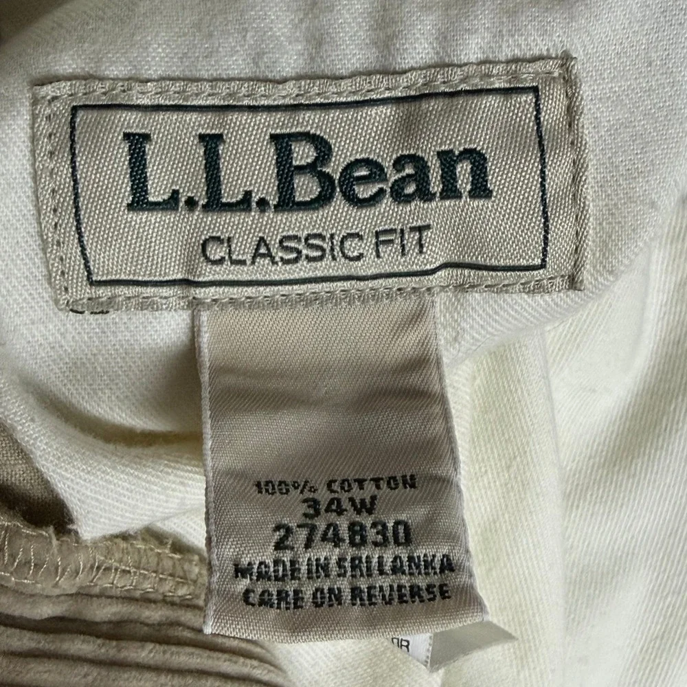 LL Bean Classic Fit Khaki Corduroy Pants Mens 34W 100% Cotton Tan 274830